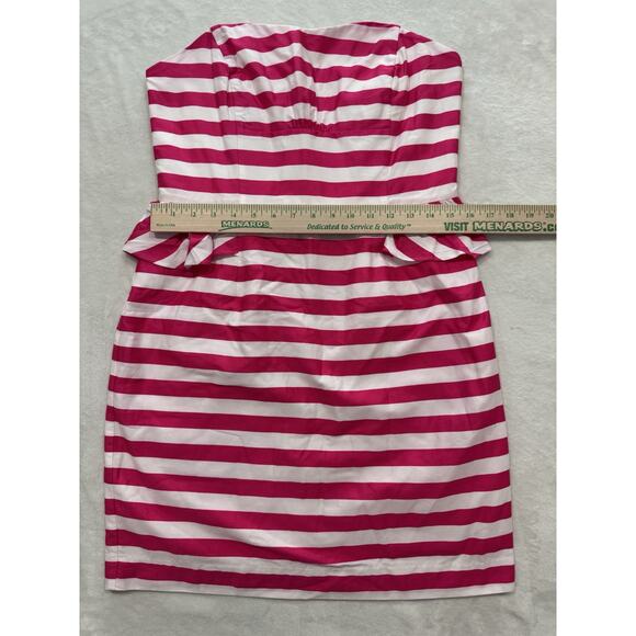Lilly Pulitzer 10 Maybell Azalea Pink White Striped Strapless Boned Peplum Dress - Picture 2 of 7